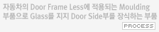 자동차의 Door Frame Less에 적용되는 Moulding 부품으로 Glass를 지지 Door Side부를 장식하는 부품